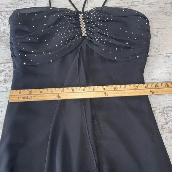 Eureka Vintage 90’s Y2K Black Empire Waist Jeweled Bodice Chiffon Strappy Formal - Picture 9 of 11